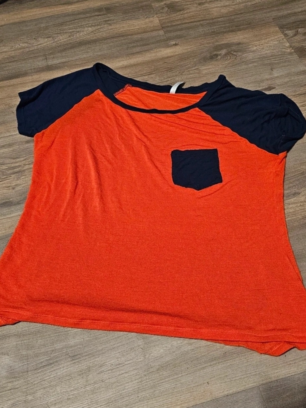 Classic Colorblock Pocket Tee - Red Orange and Navy